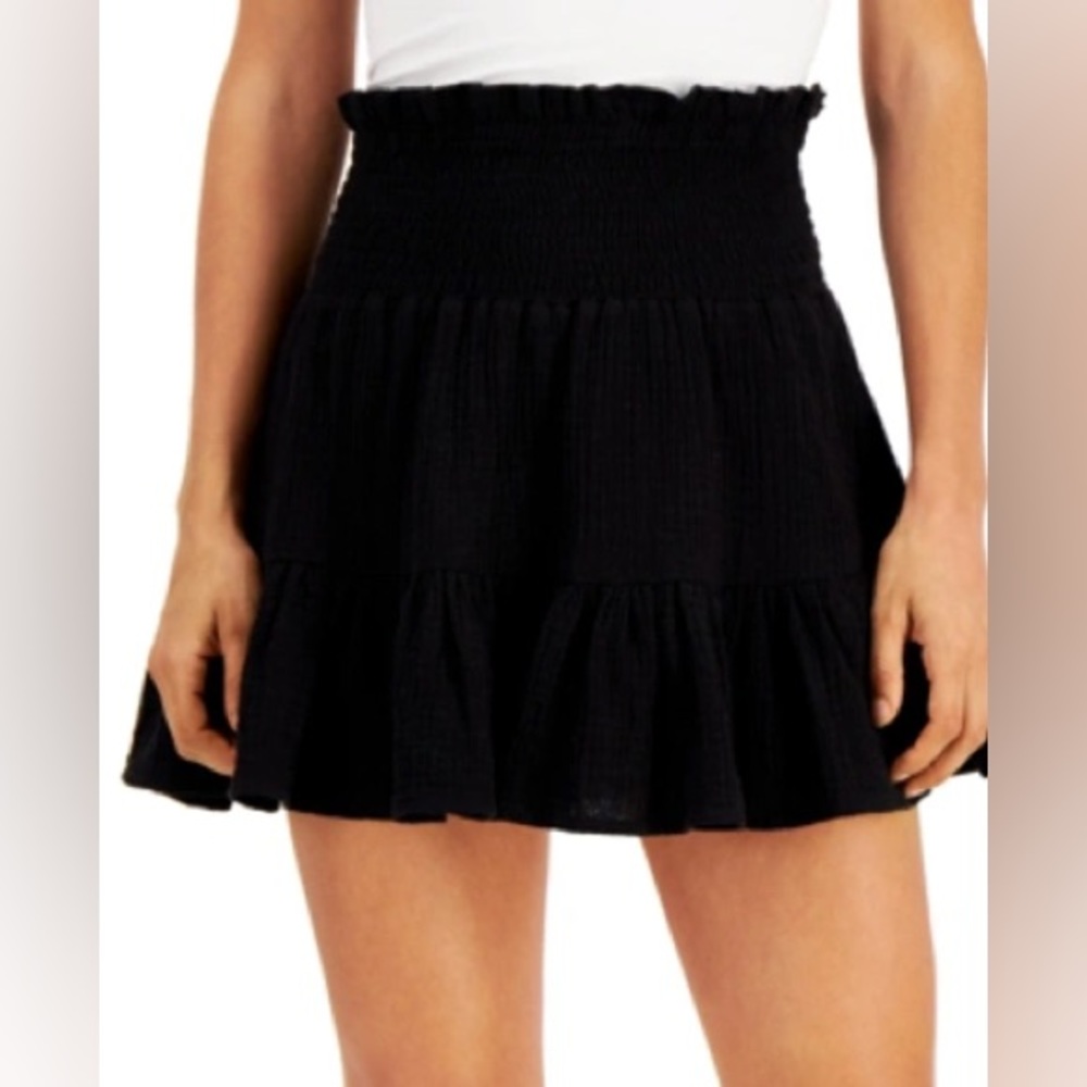 Black Cotton Smocked Skirt